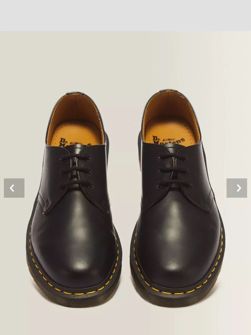 Dr. Martens Black 3-Eye Leather Oxford with Yellow Stitching